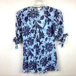 Vintage Sweet Pea floral Y2K mesh top w/ bow tie sleeves medium